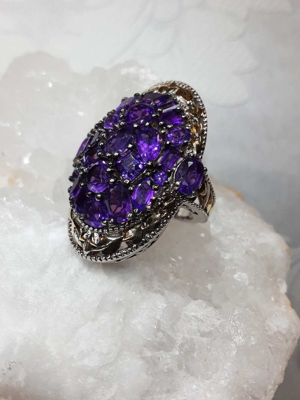 925 African Amethyst Bold Cluster Ring.